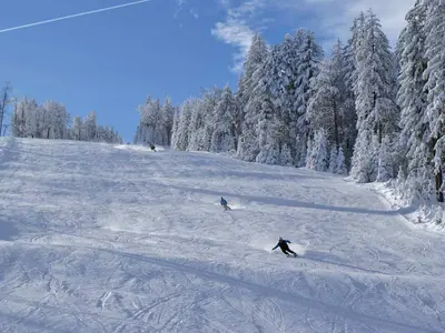 Drei Skifahrer auf der Piste © Geisskopfbahn