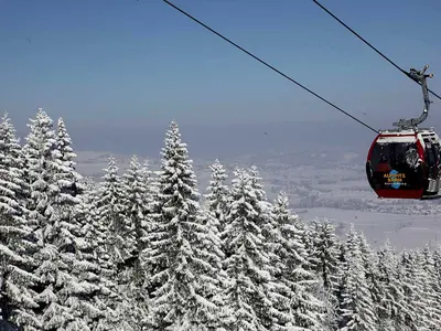Blick auf Gondel über verschneiten Baumwipfeln in Nesselwang © Alpspitzbahn GmbH und Co KG