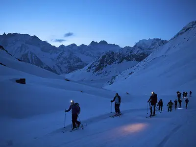 Skitour in der Dämmerung bei Arolla © Etat du Valais / François Perraudin