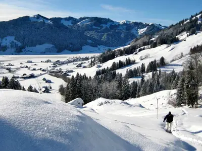 Schneeschuhwanderer im Euthal © Einsiedeln Tourismus, Foto: Gerda Schröck