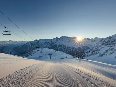 Blick auf eine frisch präparierte Piste im Brandnertal © Bergbahnen Brandnertal