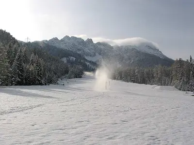 Blick auf die Piste mit Schneekanone in Biberwier-Marienberg © Berglifte Giselher Langes GmbH & Co KG