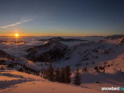 Das Skigebiet bei Sonnenuntergang © Snowbird, Matt Crawley