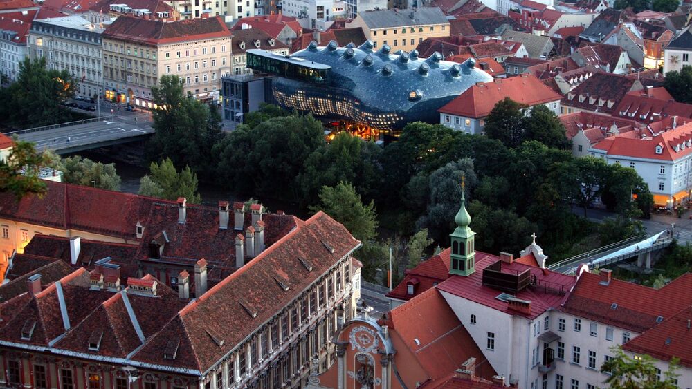 Blick auf das Kunsthaus Graz
