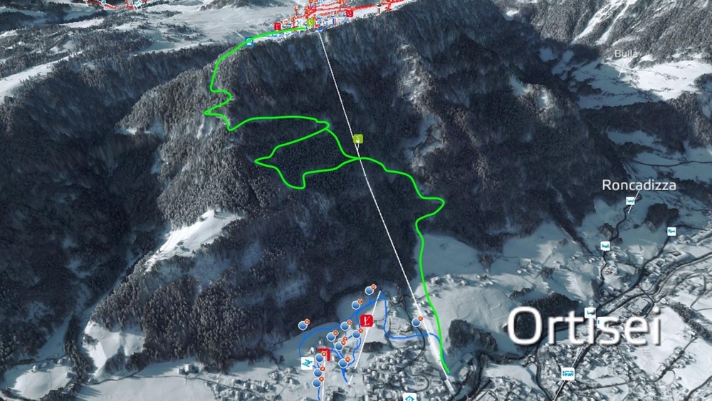 Verlauf der neuen Pilat-Waldabfahrt im Skigebiet Gröden