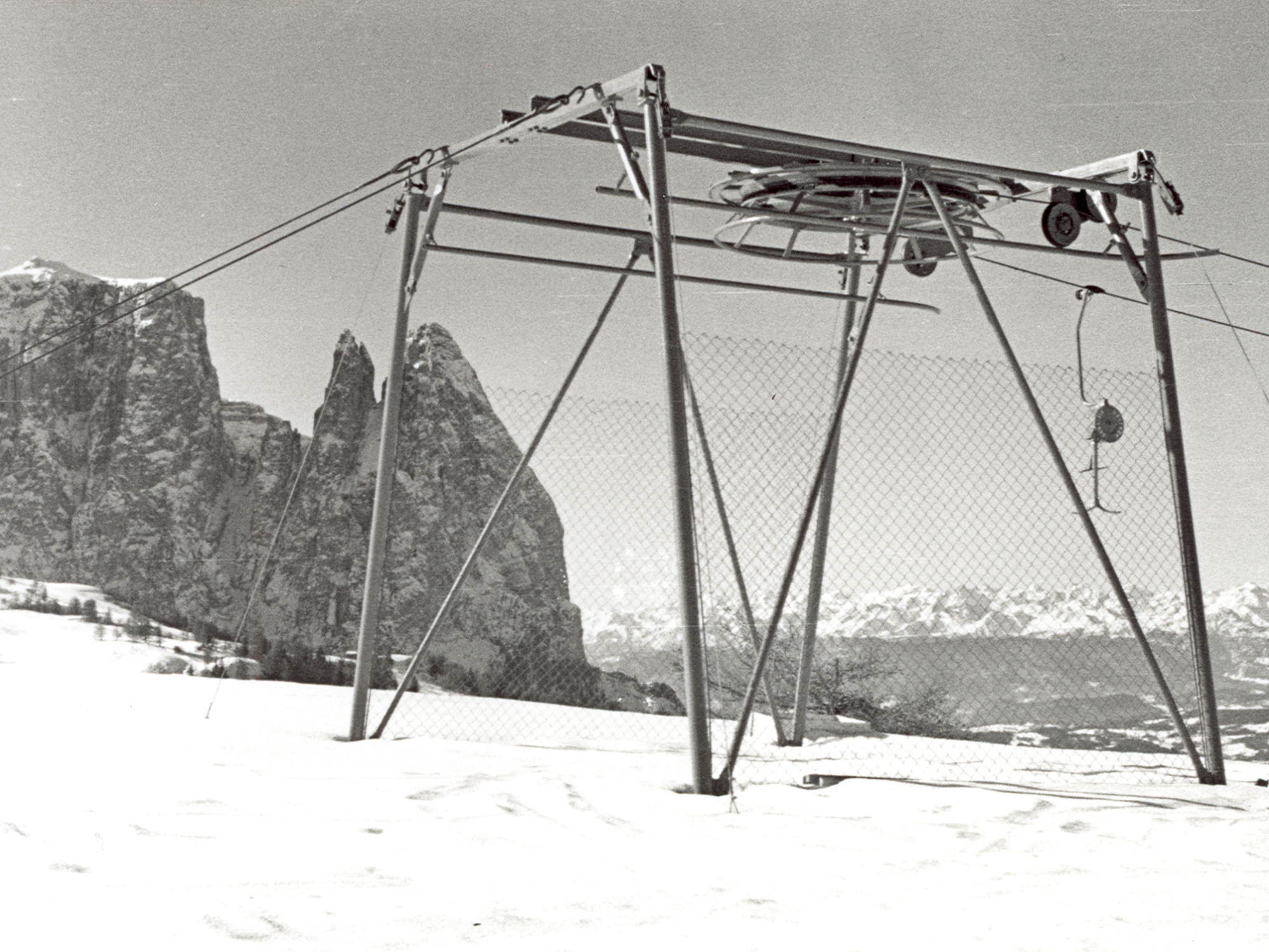 Schlepplift im Schlerngebiet im Jahr 1960
