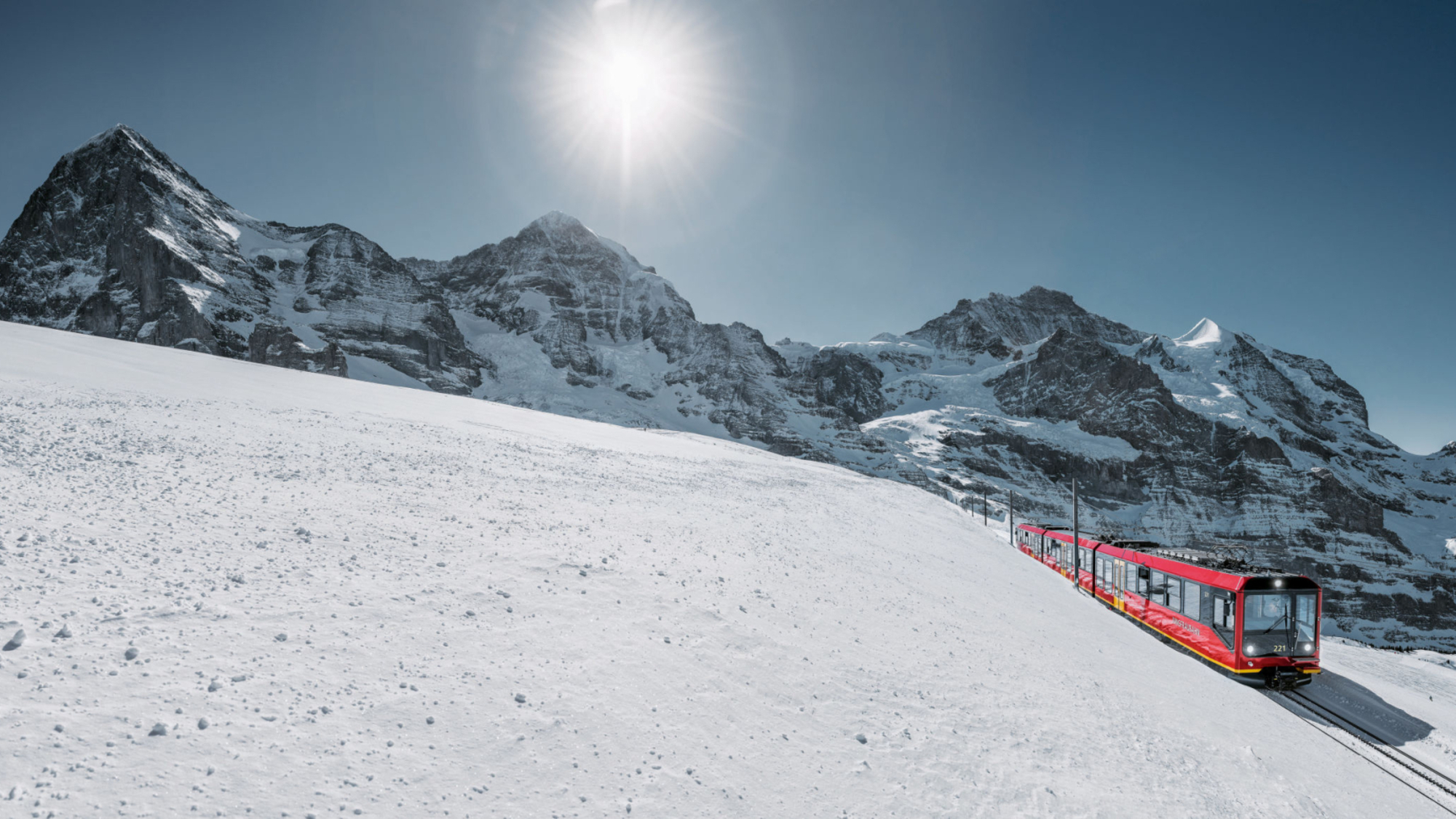 Jungfraubahn vor Eiger, Mönch und Jungfrau 