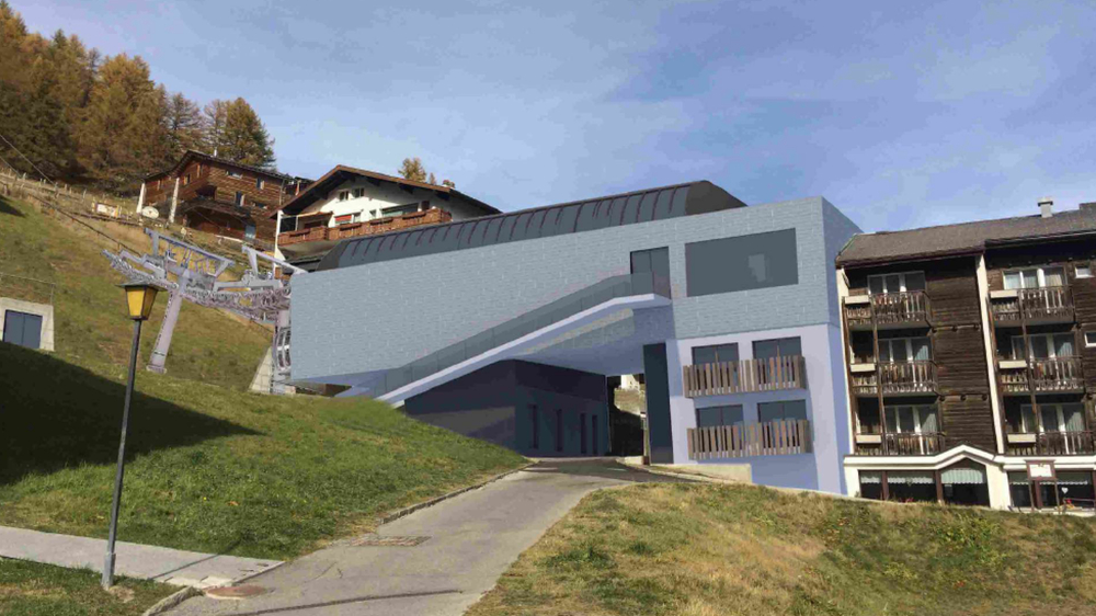 Visualisierung der neuen Talstation der Hannigbahn im Saastal