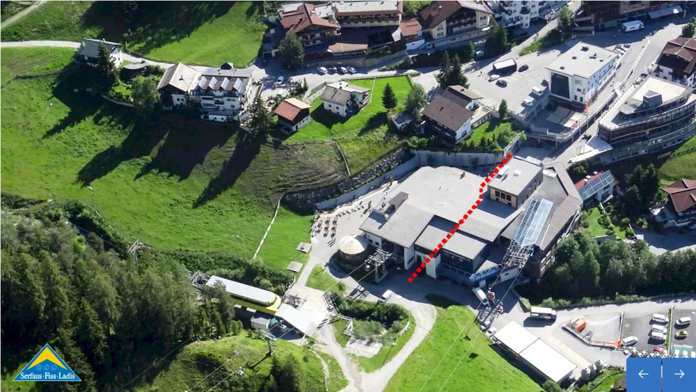 Vogelperspektive Talstation der alten Komperdellbahn in Serfaus-Fiss-Ladis in Tirol