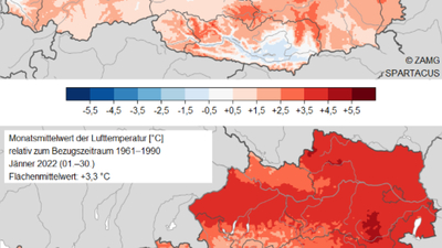 Januar 2022: Abweichung Temperatur Österreich