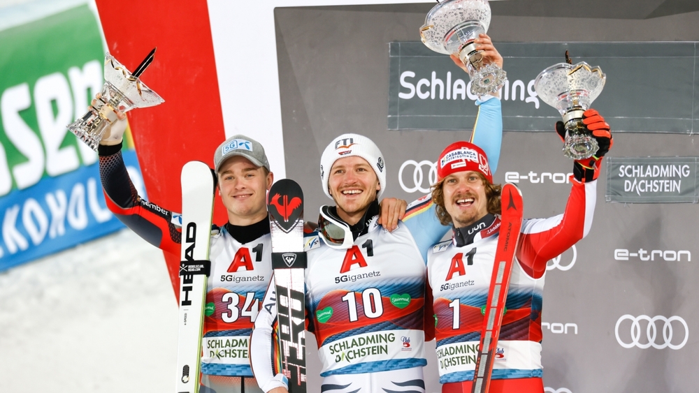 Sieger Schladming 2022: 1. Linus Strasser, 2. Atle Lie McGrath, 3. Manuel Feller