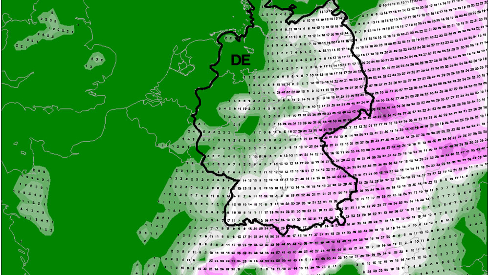 Schneehöhen-Vorhersage, GFS-Modell vom 07.12. für Dienstag, den 12. Dezember