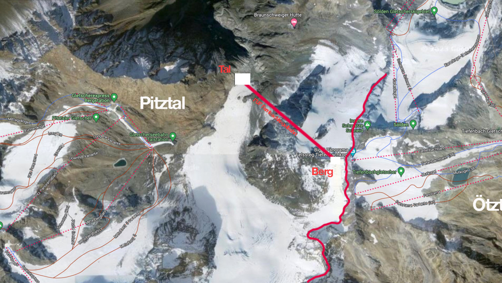 Geplanter Verlauf der neuen Seilbahn am Pitztaler Gletscher