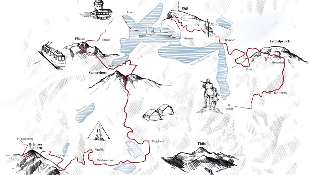 Skizze Tell-Trail in der Region Luzern-Vierwaldstättersee