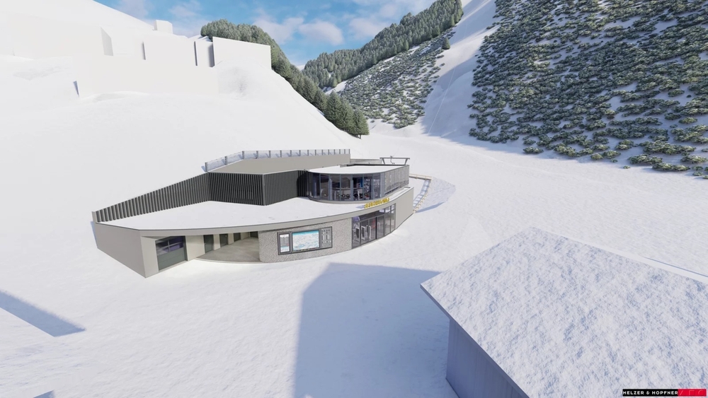 Visualisierung der neuen Talstation der Albonabahn in Lech Zürs