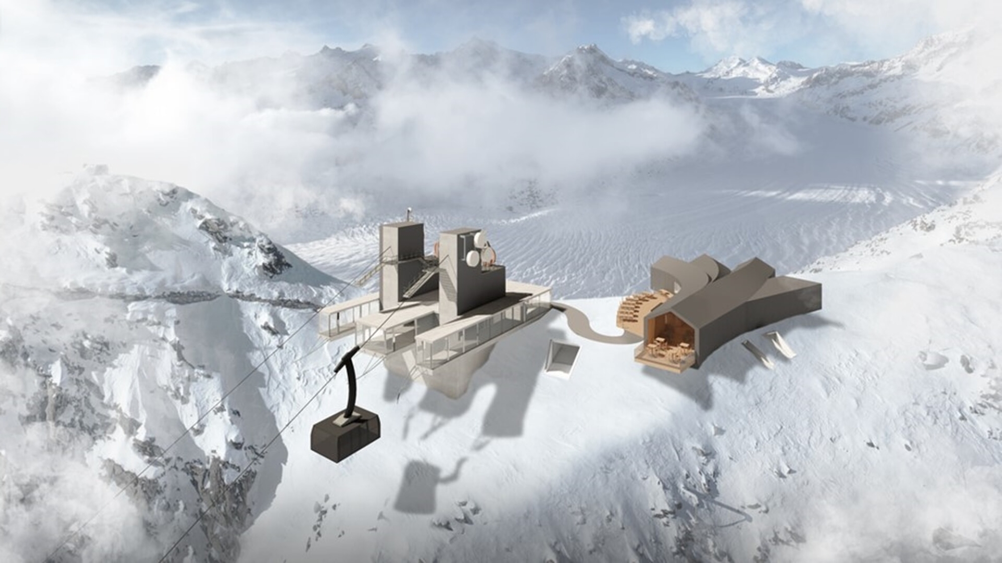 Visualisierung der neuen Bergstation und des Restaurants Eggishorn