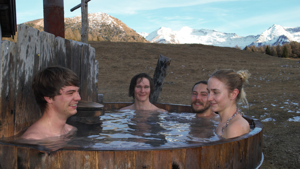 Heißer Bottich auf der Alm