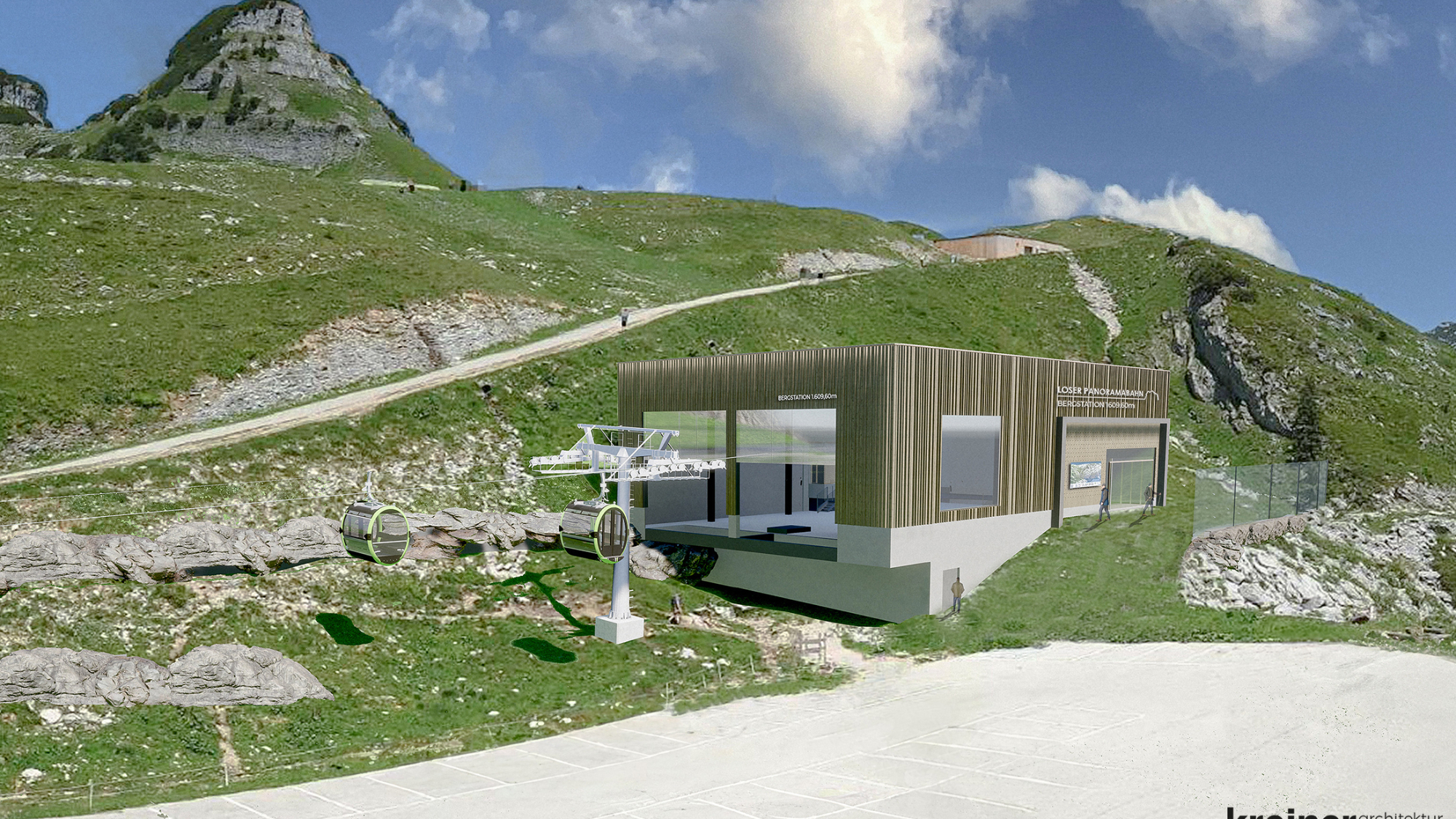 Visualisierung der Bergstation Loser-Gondelbahn im Sommer