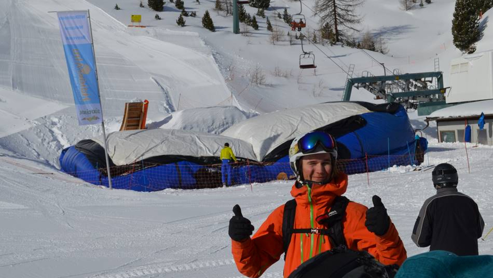 Das Big-Air-Jump-Kissen im Skigebiet Haideralm