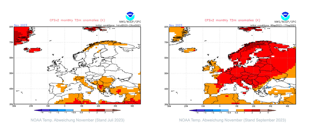 CFS-Modell, Temperaturabweichung November 2023 (Daten Juli vs. Daten September 2023)