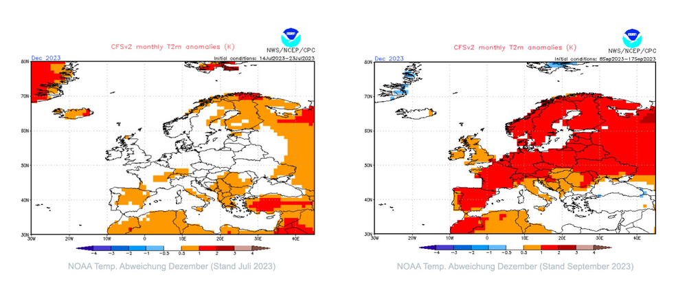 CFS-Modell, Temperaturabweichung Dezember 2023 (Daten Juli vs. Daten September 2023) 