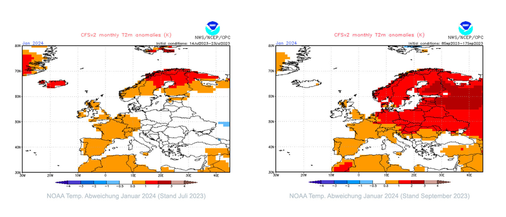  CFS-Modell, Temperaturabweichung Januar 2024 (Daten Juli vs. Daten September 2023) 