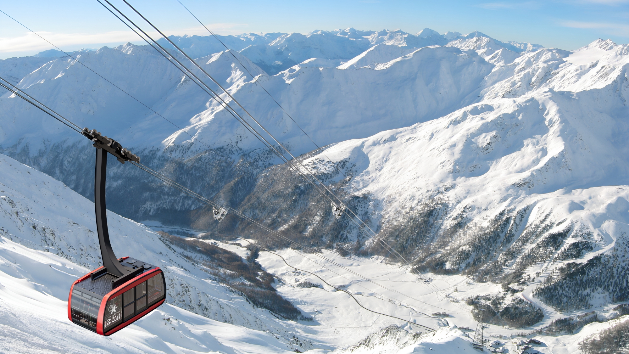 Fotomontage der neuen Pendelbahn im Schnalstal