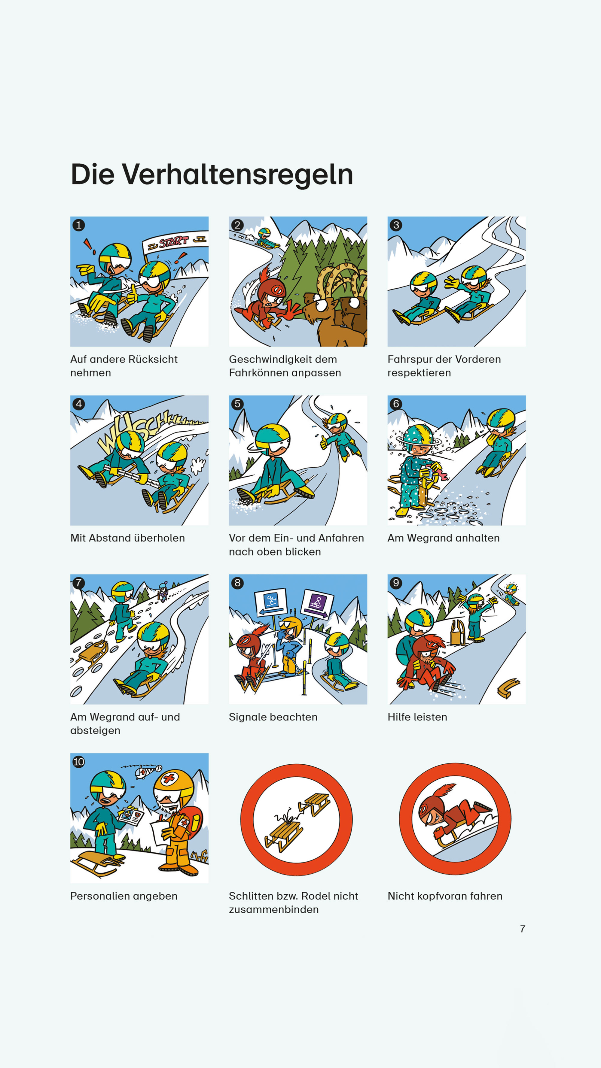 Grafik: Verhaltensregeln beim Schlittenfahren 