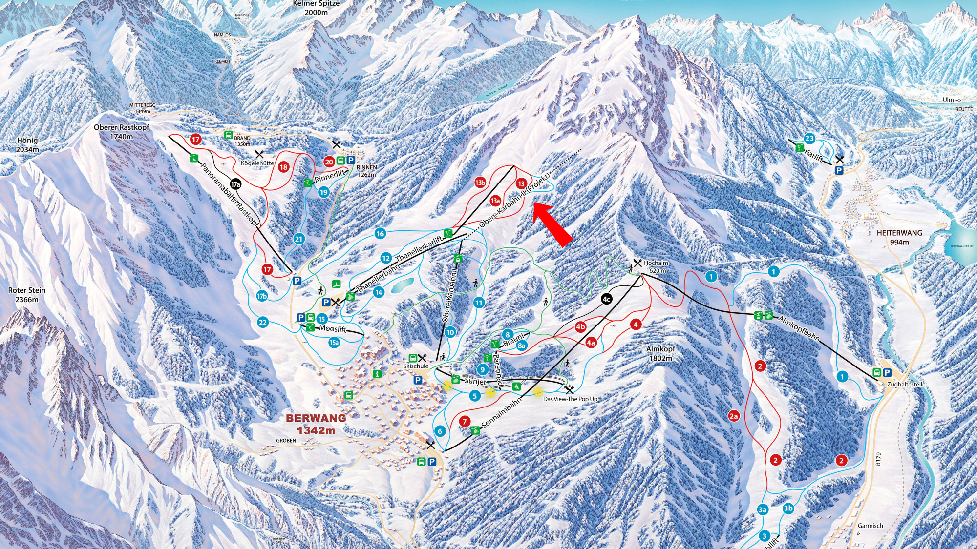 Pistenplan mit der neuen Sektion Obere Kar
