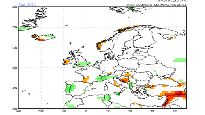 CFSv2 forecast monthly: Niederschlags-Abweichung Dezember 2024 / Stand: 25. Juli 2024