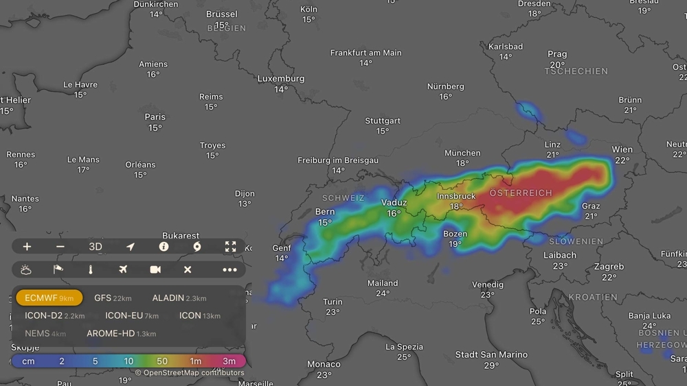 Viel Schnee in der Vorhersage bis Montagabend (16.09.)