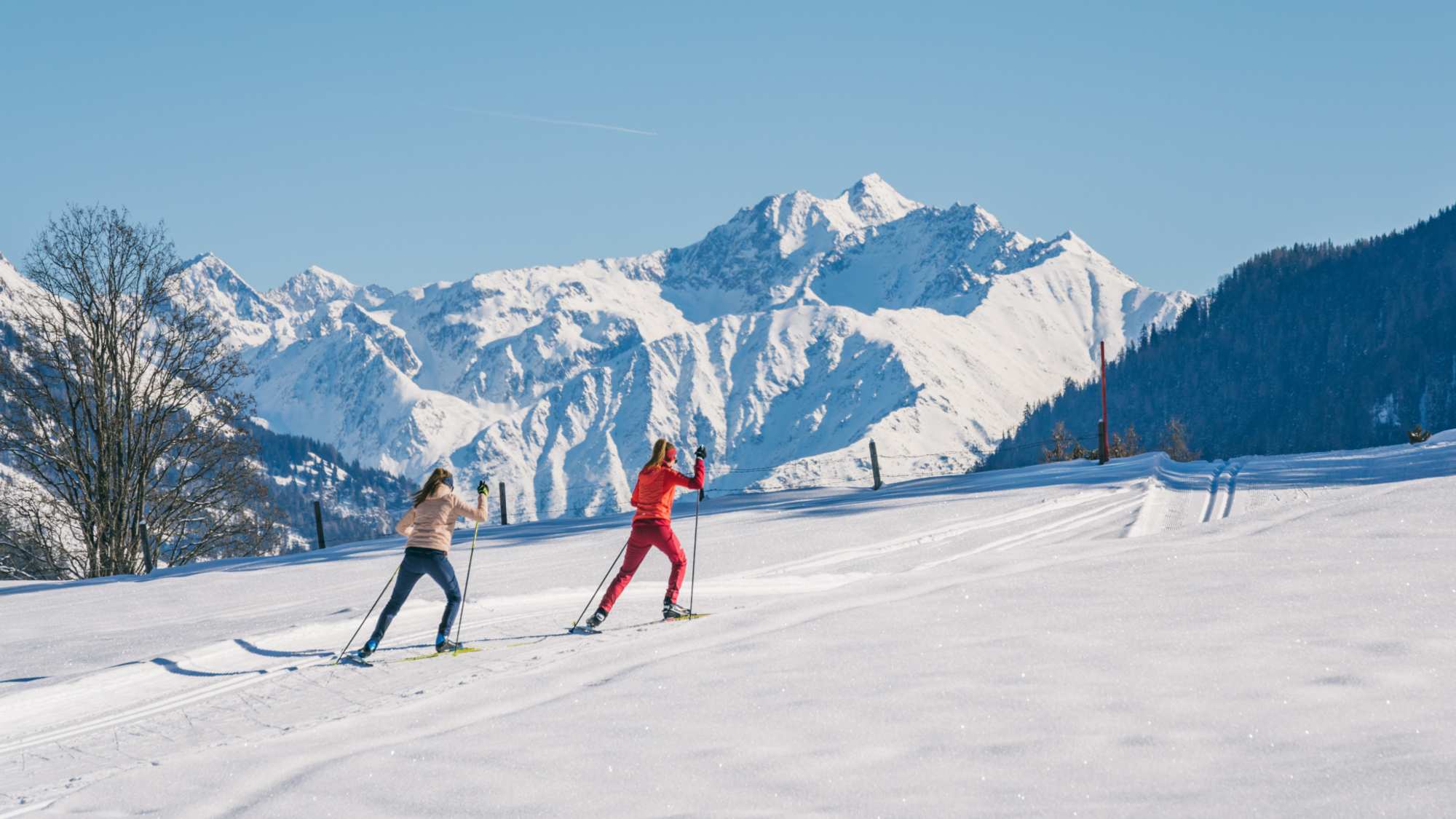 Bergauf, bergab geht es auf bestens gepflegten Loipen im Defereggental in Osttirol/Österreich 