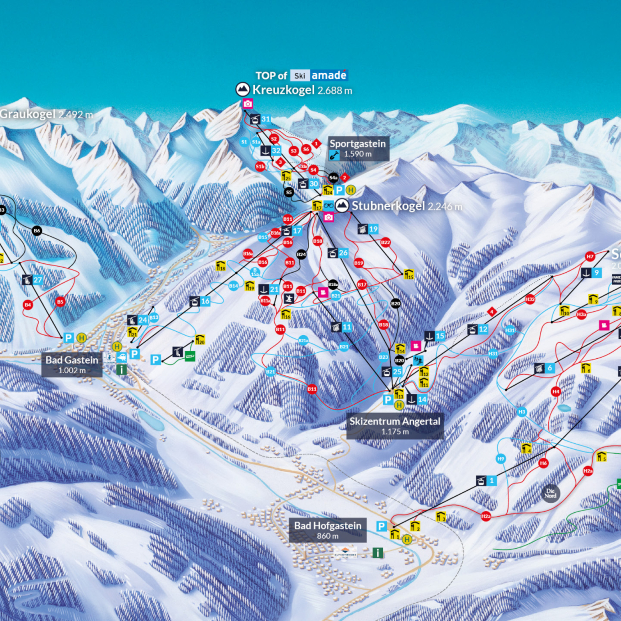 Pistenpanorama Gasteinertal mit den neuen Pisten NORD und INFINITY