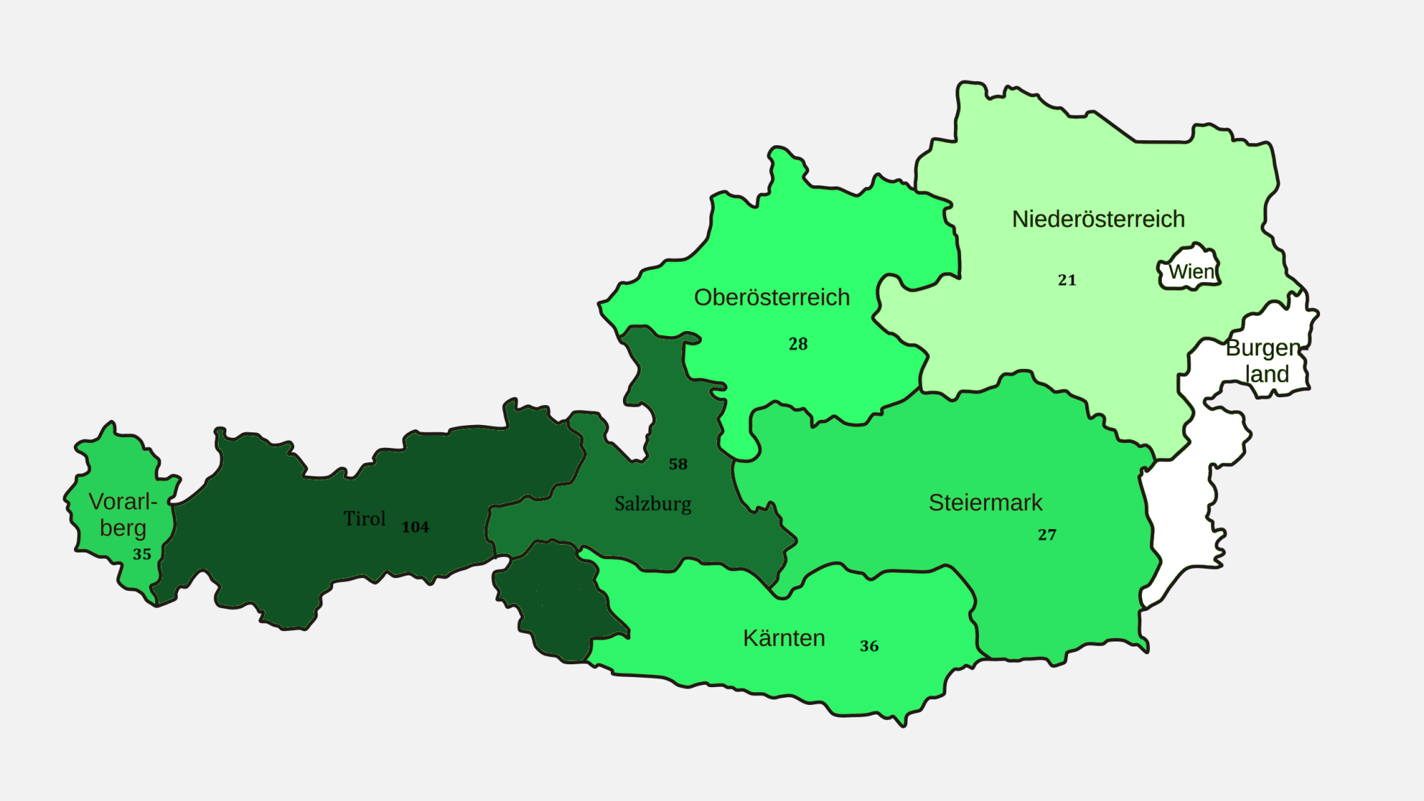 Grafik 2: Alpintote in Österreich 2024 nach Bundesland lt. ÖKAS