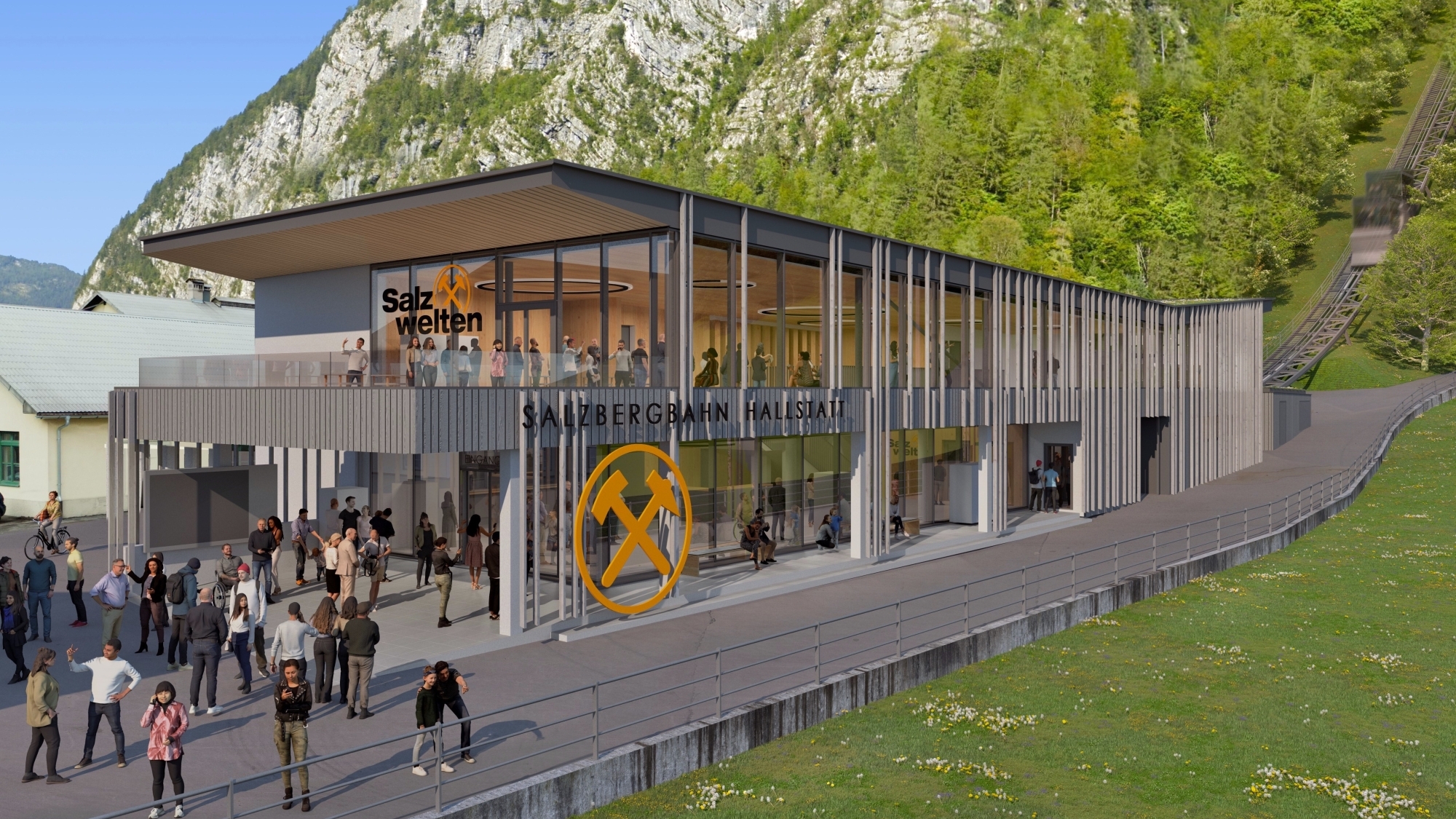 Talstation der neuen Standseilbahn Hallstatt