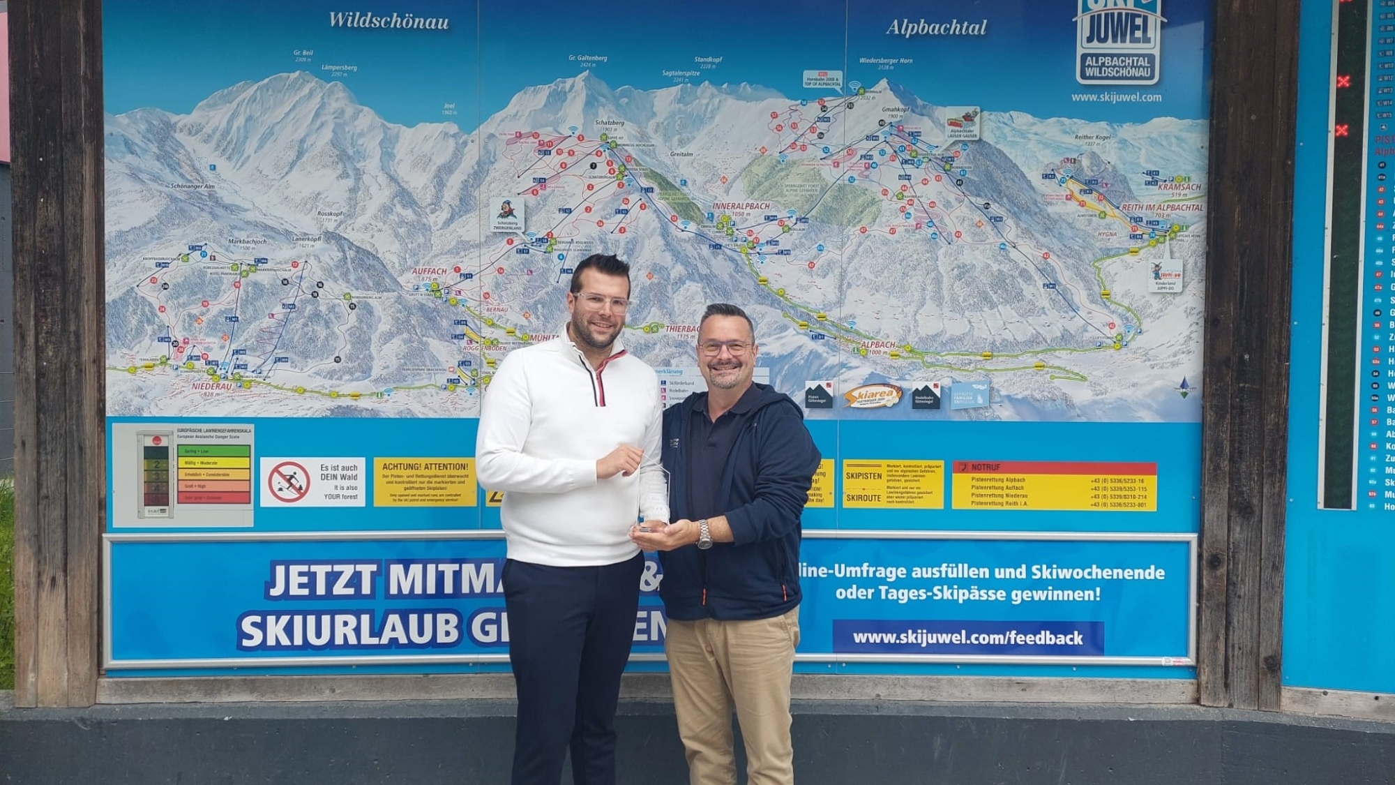 Links: Stefan Leitner (Leitung Marketing & Vertrieb Ski Juwel Alpbachtal Wildschönau); Rechts: Christopher Lahm-Wolter (Schneemenschen GmbH)