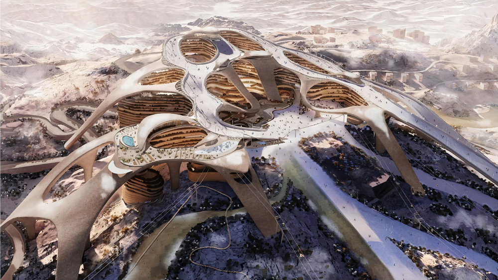 Visualisierung: So könnten die Skipisten im Trojena Ski Resort aussehen