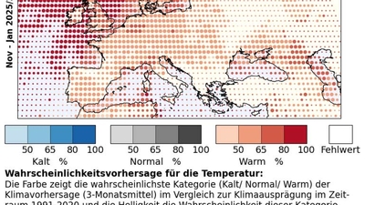 Saisonale Temperatur-Vorhersage Nov25-Jan26, DWD 