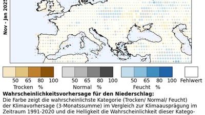 Saisonale Niederschlags-Vorhersage Nov25-Jan26, DWD