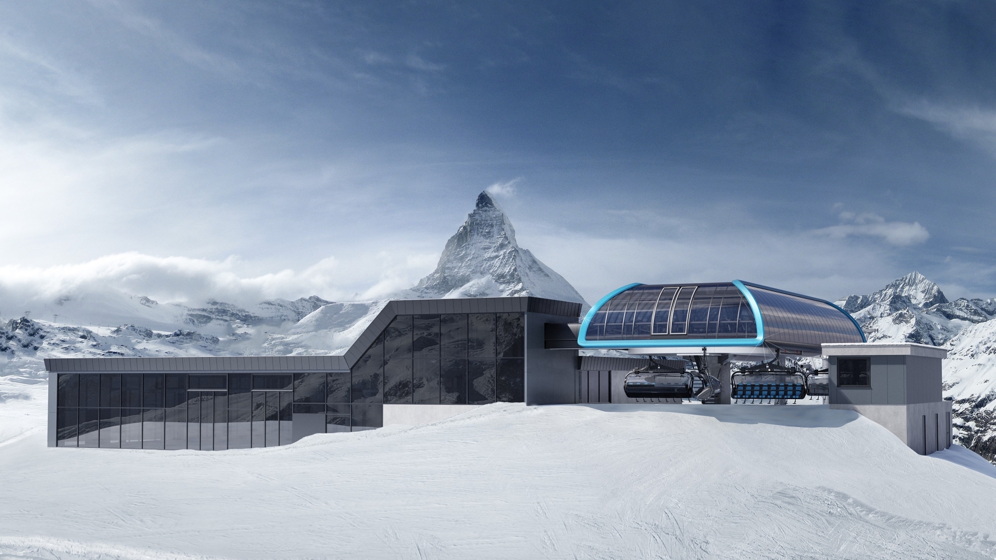Bergstation der neuen 8er-Sesselbahn Gifthitli in Zermatt