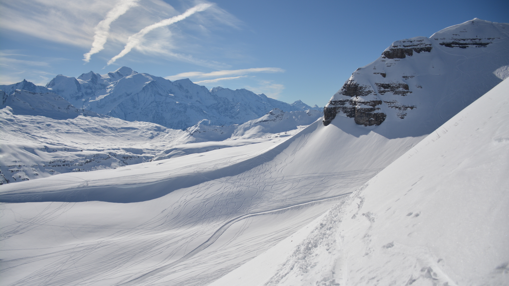 „Les Cascades“ mit Blick zum Mont Blanc