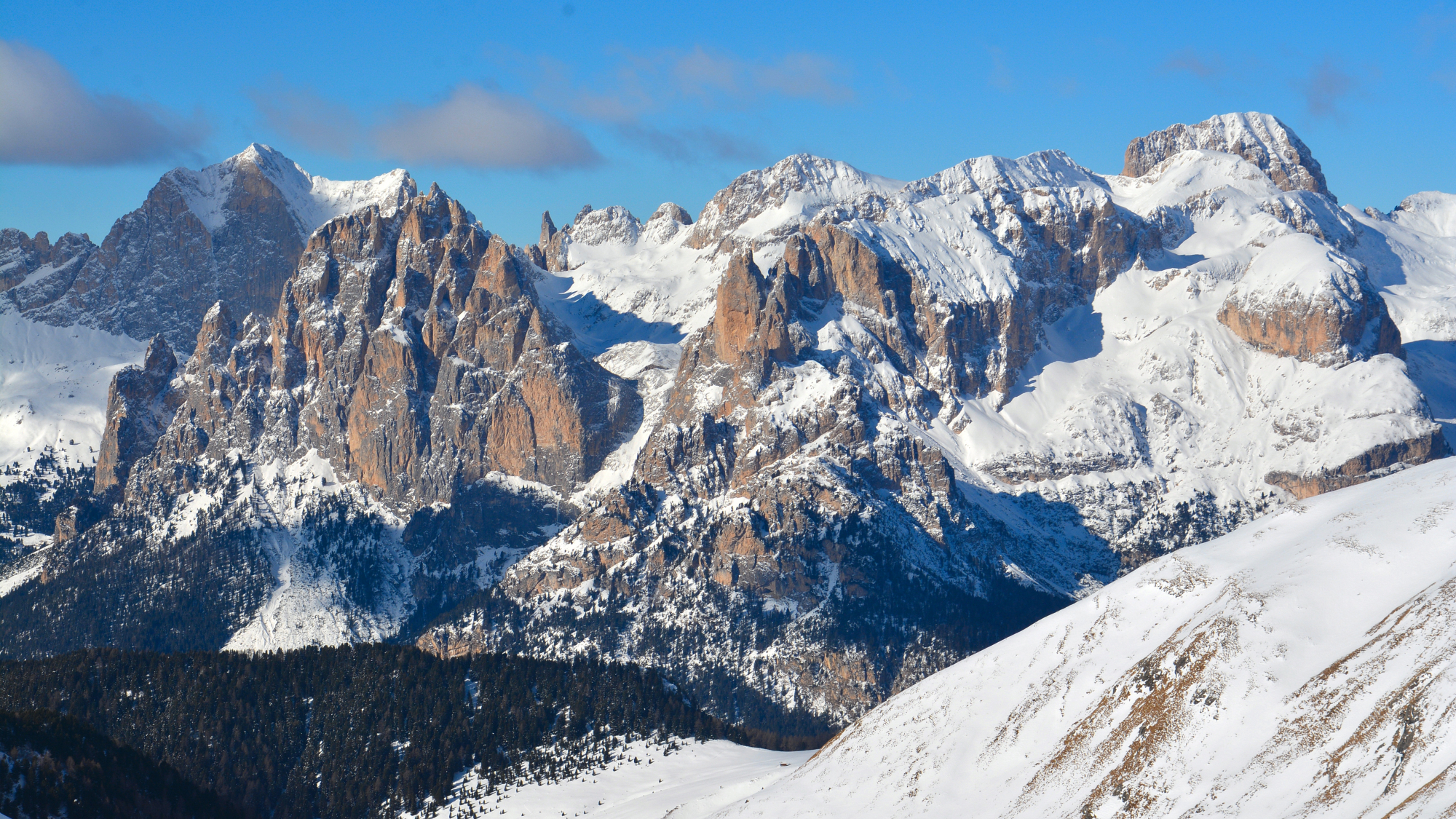 Blick von der Sella Brunech zum Rosengarten (3002 m)