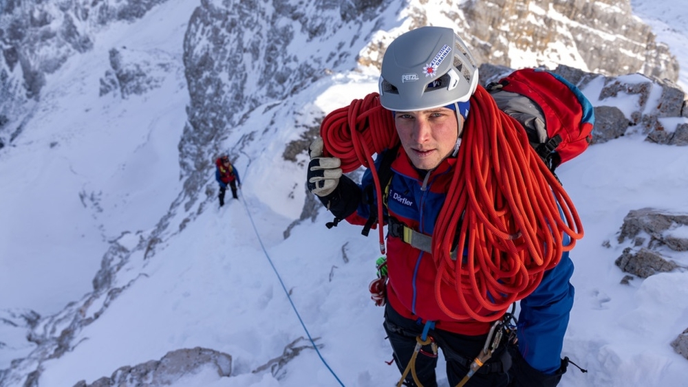 Franz Dörfler, Bergretter der Bergwacht Grainau, in der Nähe des Zugspitzgipfels