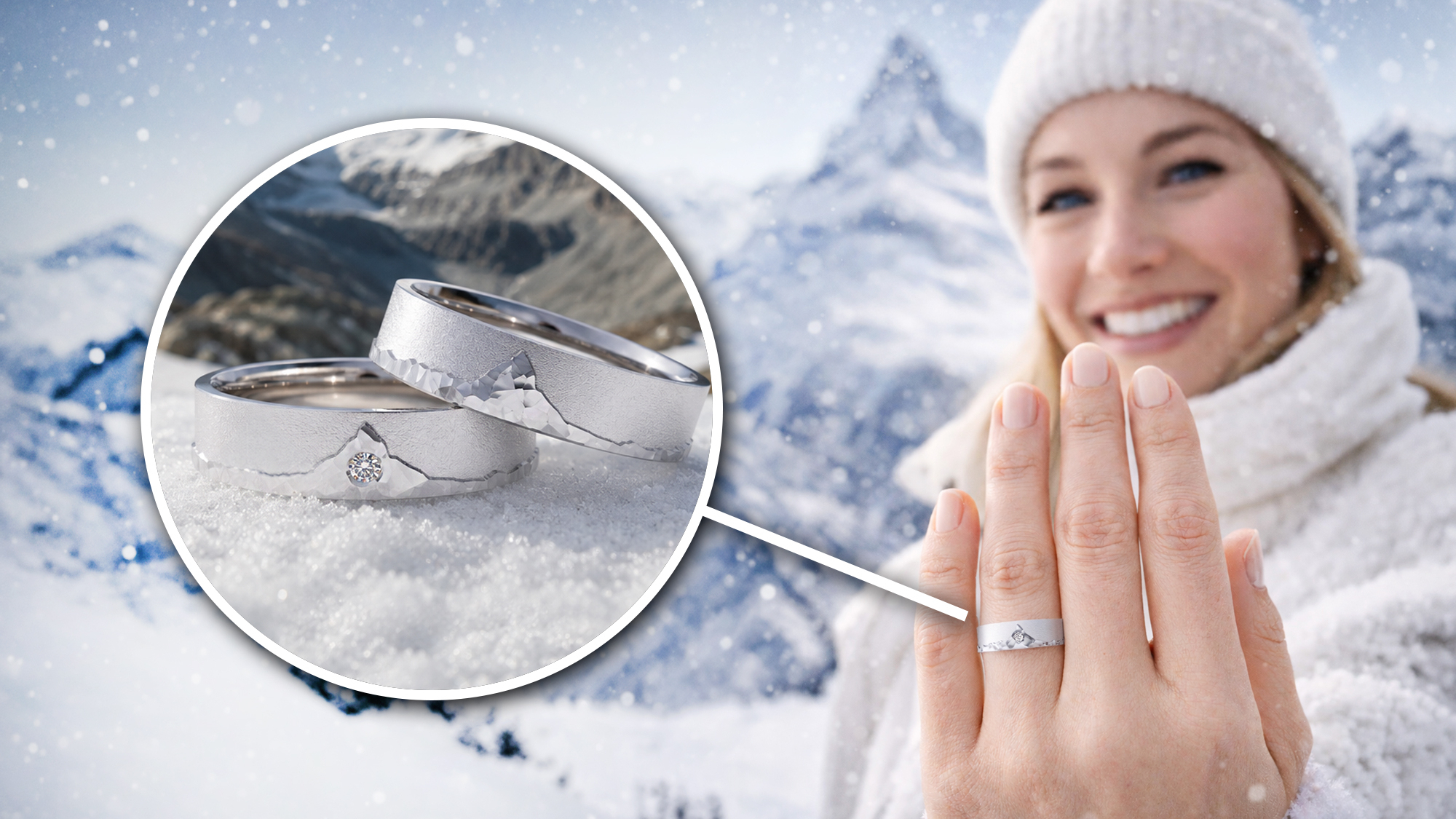 Modell "Matterhorn" aus Silber oder Weißgold mit Diamant