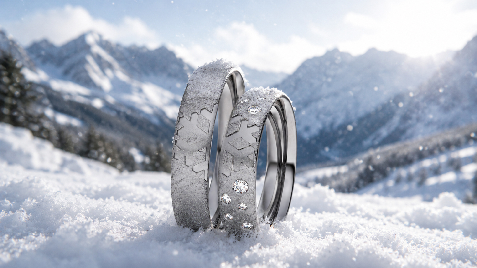 Modell "Schneeflocke" aus Tantal mit Eis-Mattierung und Diamanten