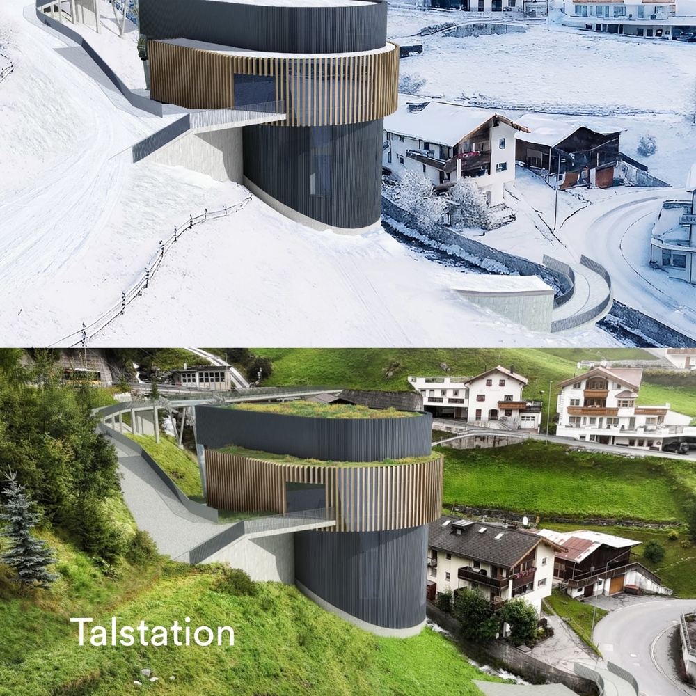 Visualisierung der Talstation der neuen Laretbahn L3