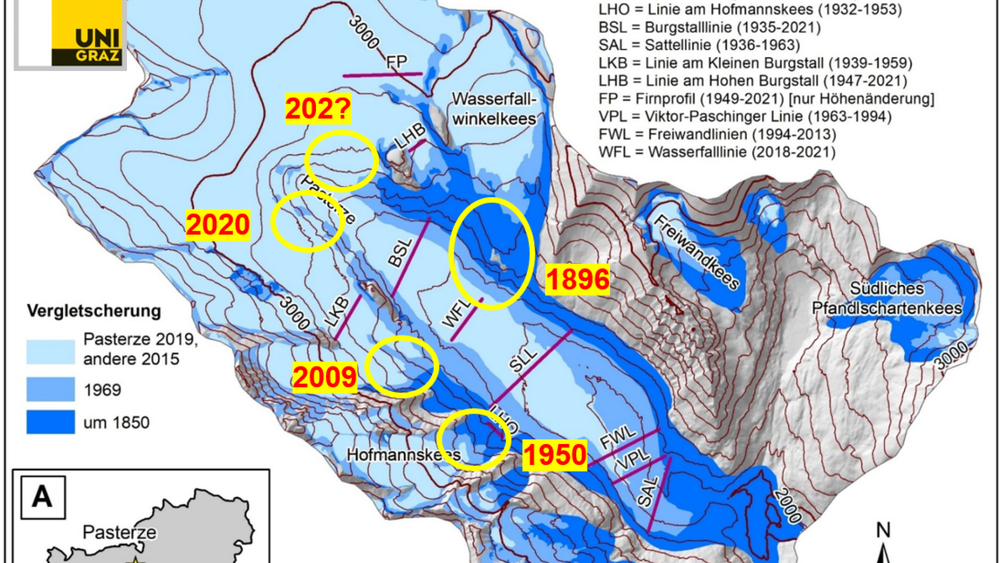 Verlust der Eisverbindung zur Gletscherzunge: Historische und gegenwärtige Messprofile im Bereich der Pasterze zur Feststellung der Höhenänderung und Bewegung