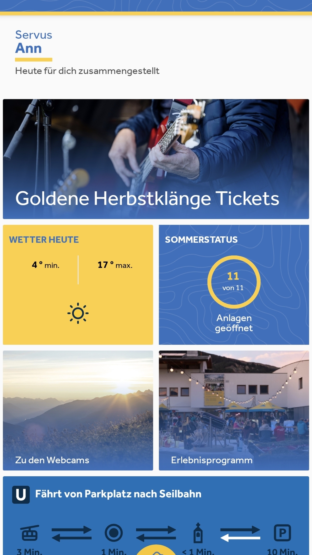 Screenshot Serfaus Fiss Ladis App: Übersicht nach Anmeldung