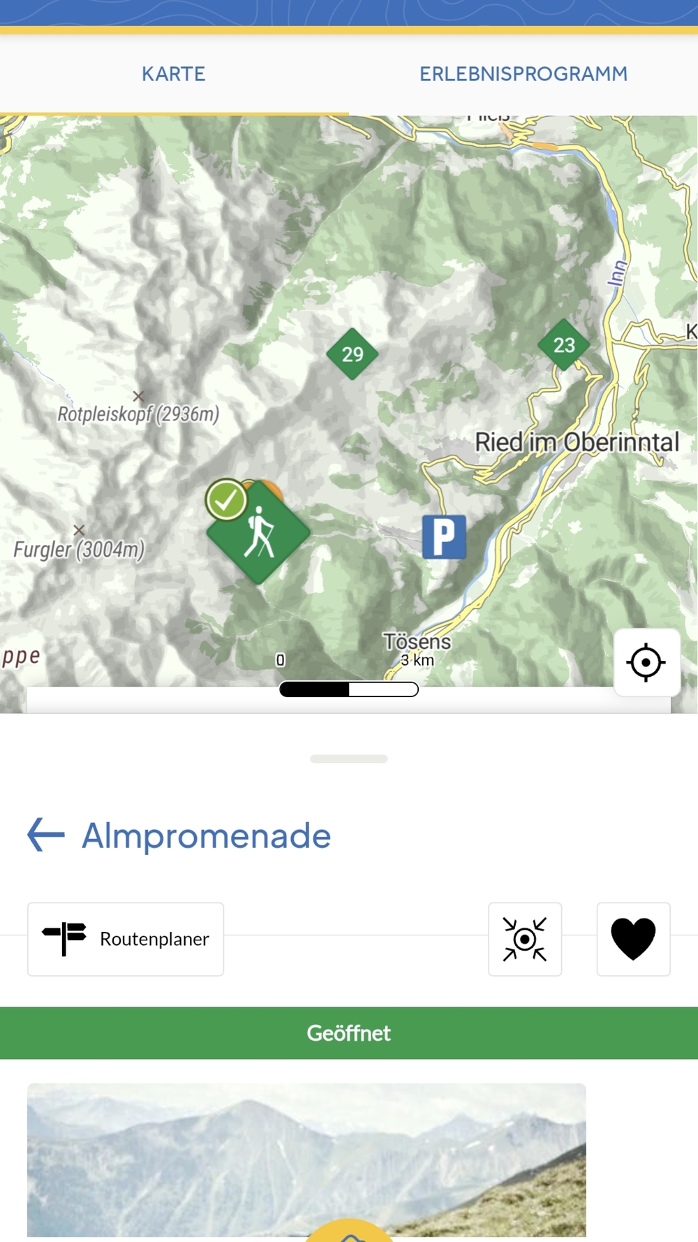 Screenshot App SFL: Interaktive Karte mit ausgewählter Wanderung