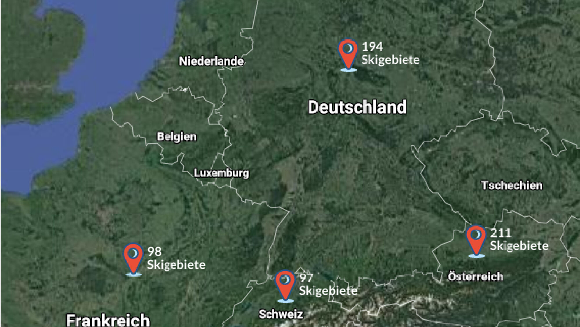 Eine große Auswahl: Über 300 Skigebiete stehen Wintersportlern in Deutschland, Frankreich, Österreic